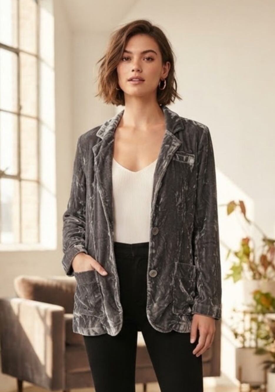 NWT Kyla Seo Anthropologie Silk Blend Crushed Velvet Boho Blazer